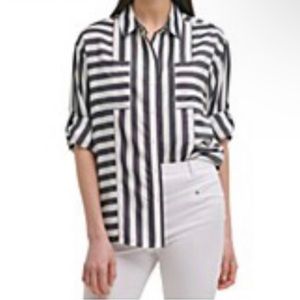 Karl Lagerfeld Paris Striped Buttoned Down Top